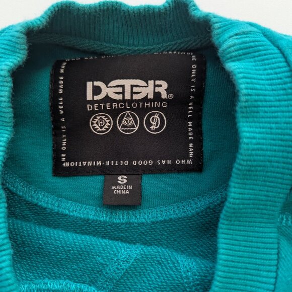 Deter Clothing Teal Pullover Sweatshirt S Aztec Patch Pocket Elbow patches - Picture 3 of 5